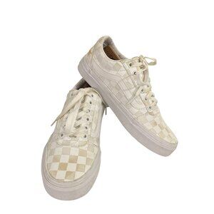 Vans Women's Size 6.5 Beige White Checkerboard Canvas  Old Skool Sneakers
